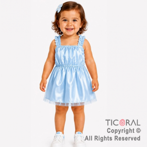 DISFRAZ PRINCESA CORTO CON BRETEL FRUNCIDO CELESTE TALLE 0
